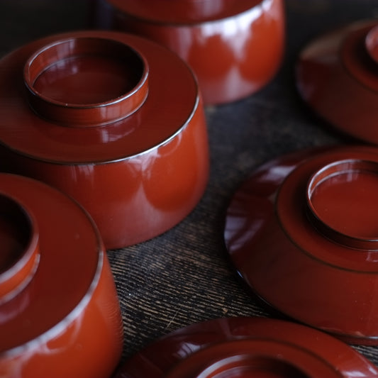 時代 宗旦好 潤塗蓋付面桶椀 中 『汁椀』江戸末-明治中期頃)