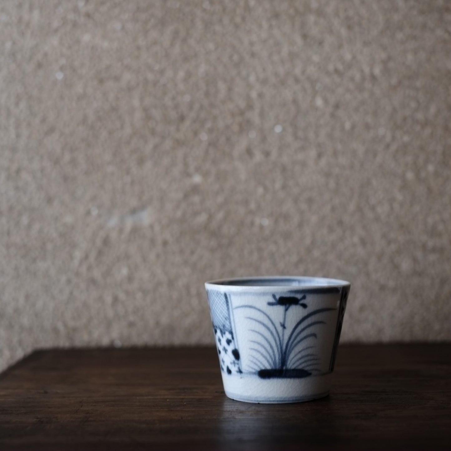 瀬戸太白手 菖蒲文仕切菱格子 蕎麦猪口 (江戸後期)