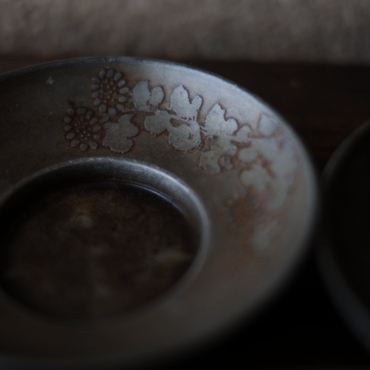 時代 古錫君子図 茶托 六枚揃セット