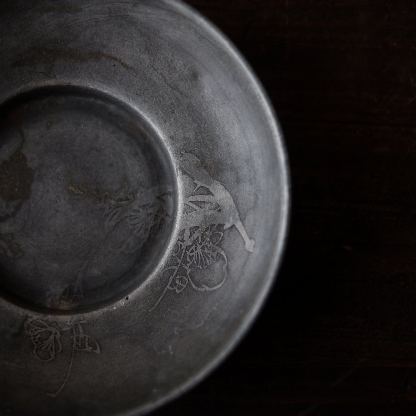 時代 古錫君子図 茶托 六枚揃セット