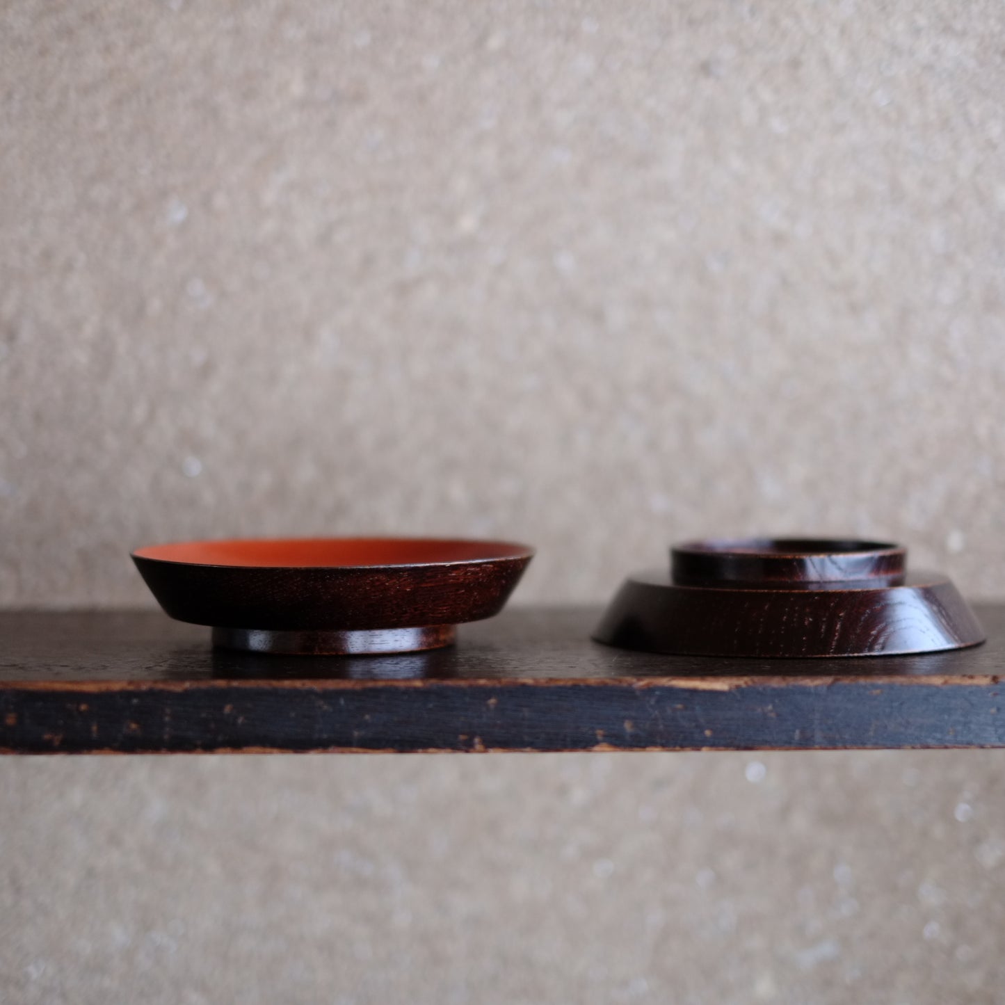 時代 内朱外木地目弾き塗 菓子皿 銘々皿(明治-昭和期)