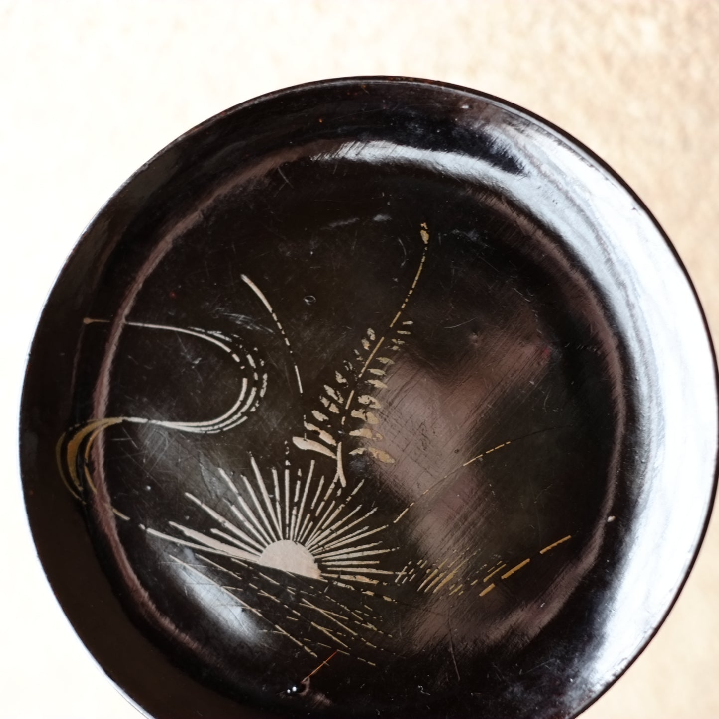 時代 浄法寺塗 流水草文漆絵平皿(江戸時代)