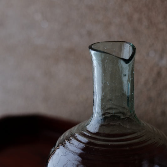 時代吹きガラス 輪線文フラスコ型徳利 (大正期頃)