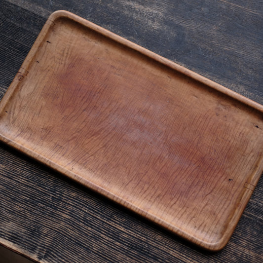 時代　虎杢長方盆　木地盆