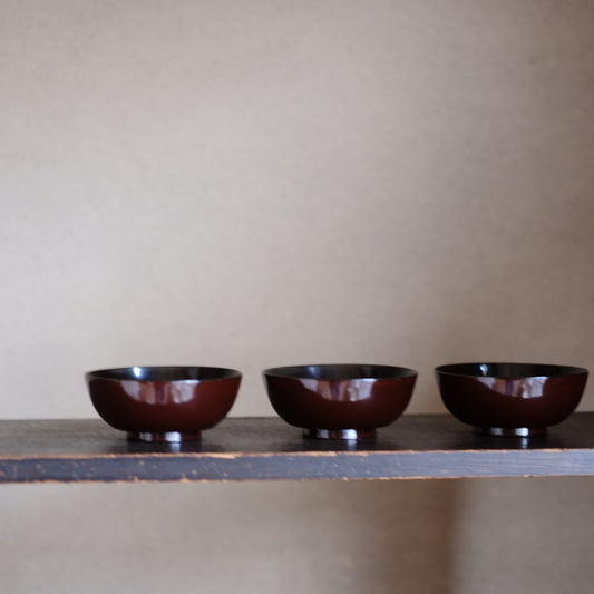 時代 外潤塗内黒漆布着 小椀 3つセット(明治初期)