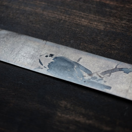 時代 銀地紙本禽鳥図 水墨画 短冊