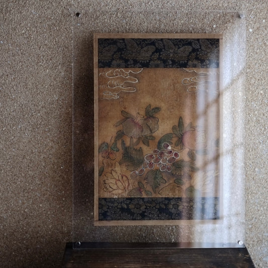 時代　李朝民画絹本葡萄図　額装品　(李朝中-後期)