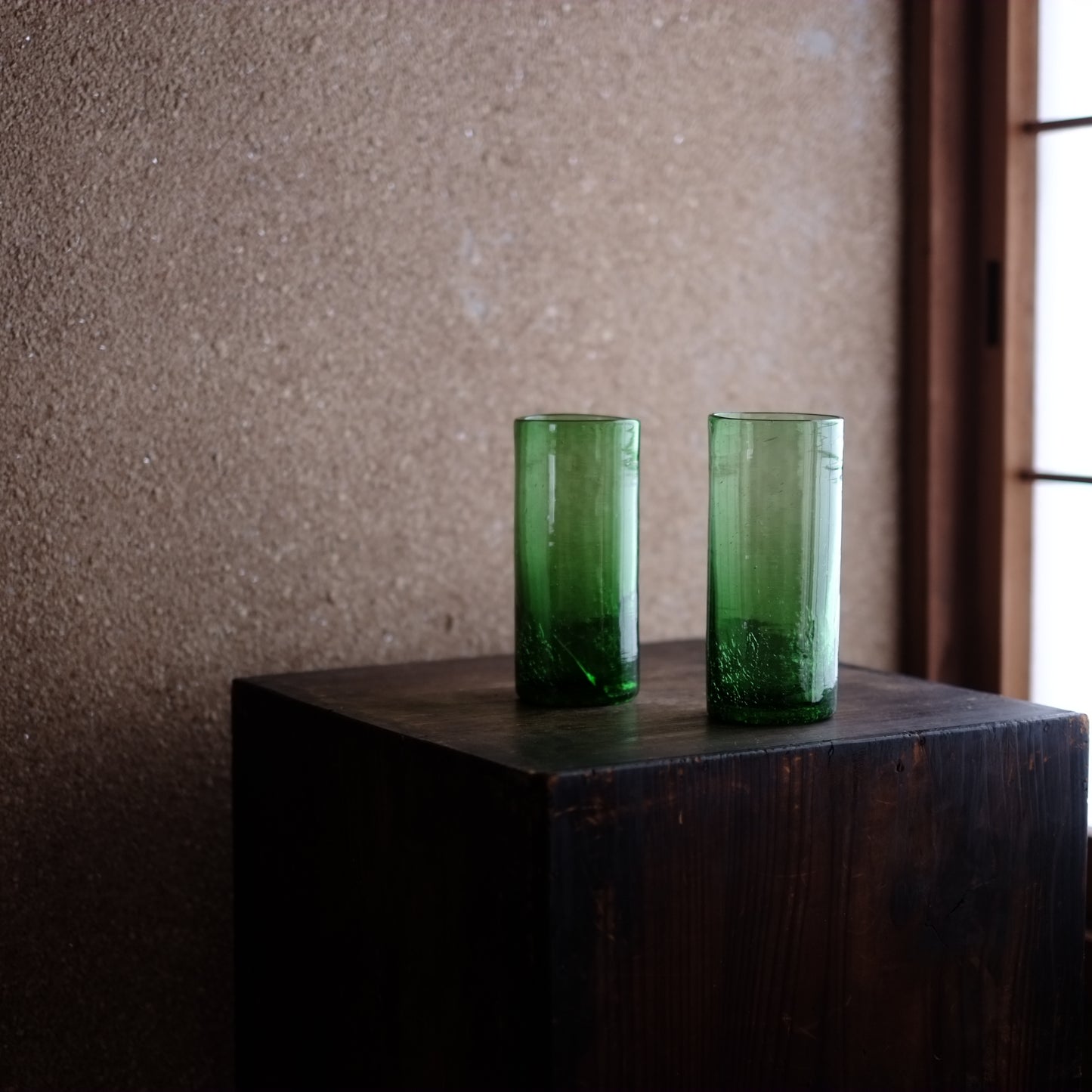 時代　緑氷裂　琉球吹きガラス・大グラス　(昭和期頃)