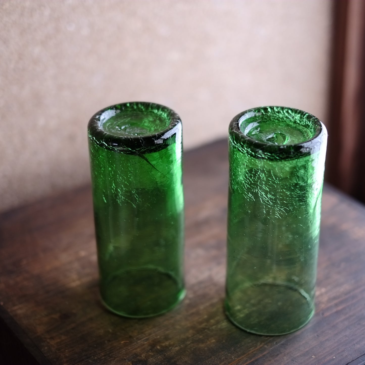 時代　緑氷裂　琉球吹きガラス・大グラス　(昭和期頃)