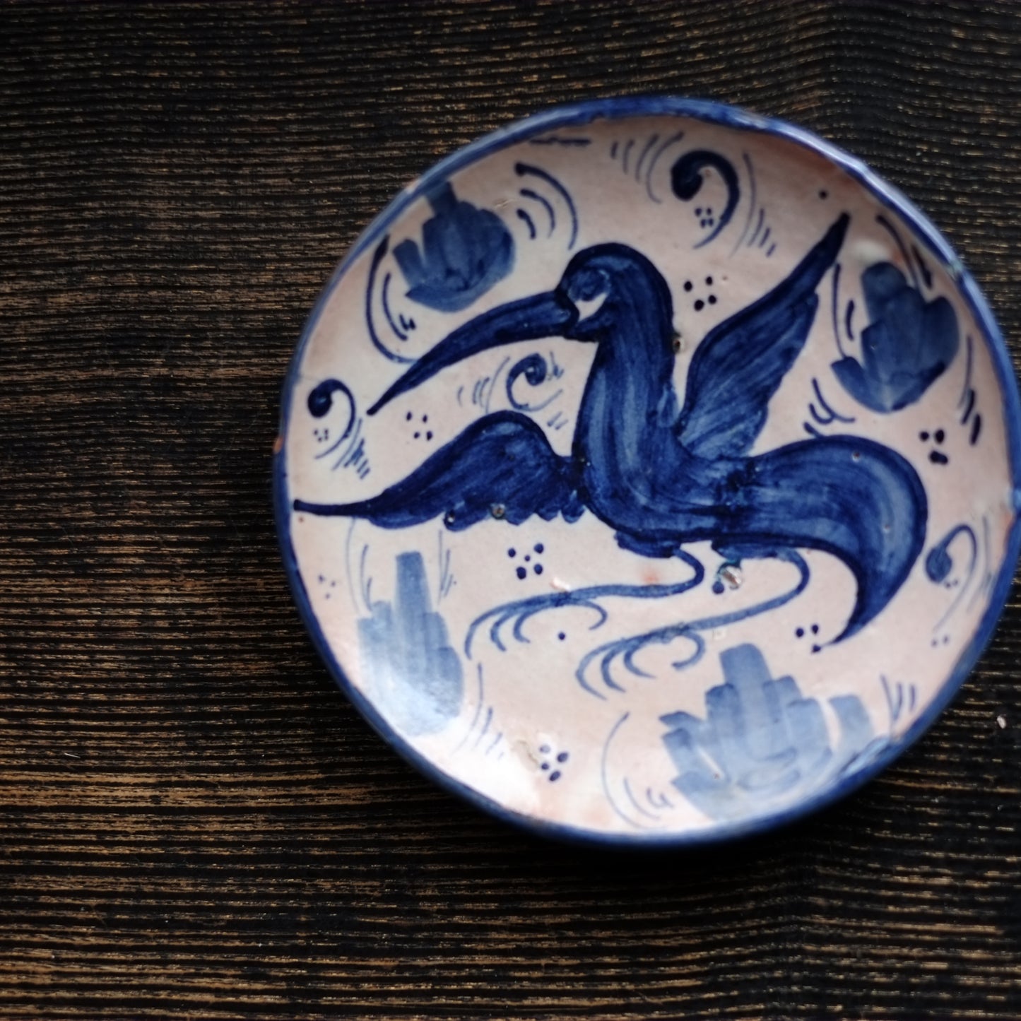 時代　スペイン　鳥文錫釉皿（20世紀初）
