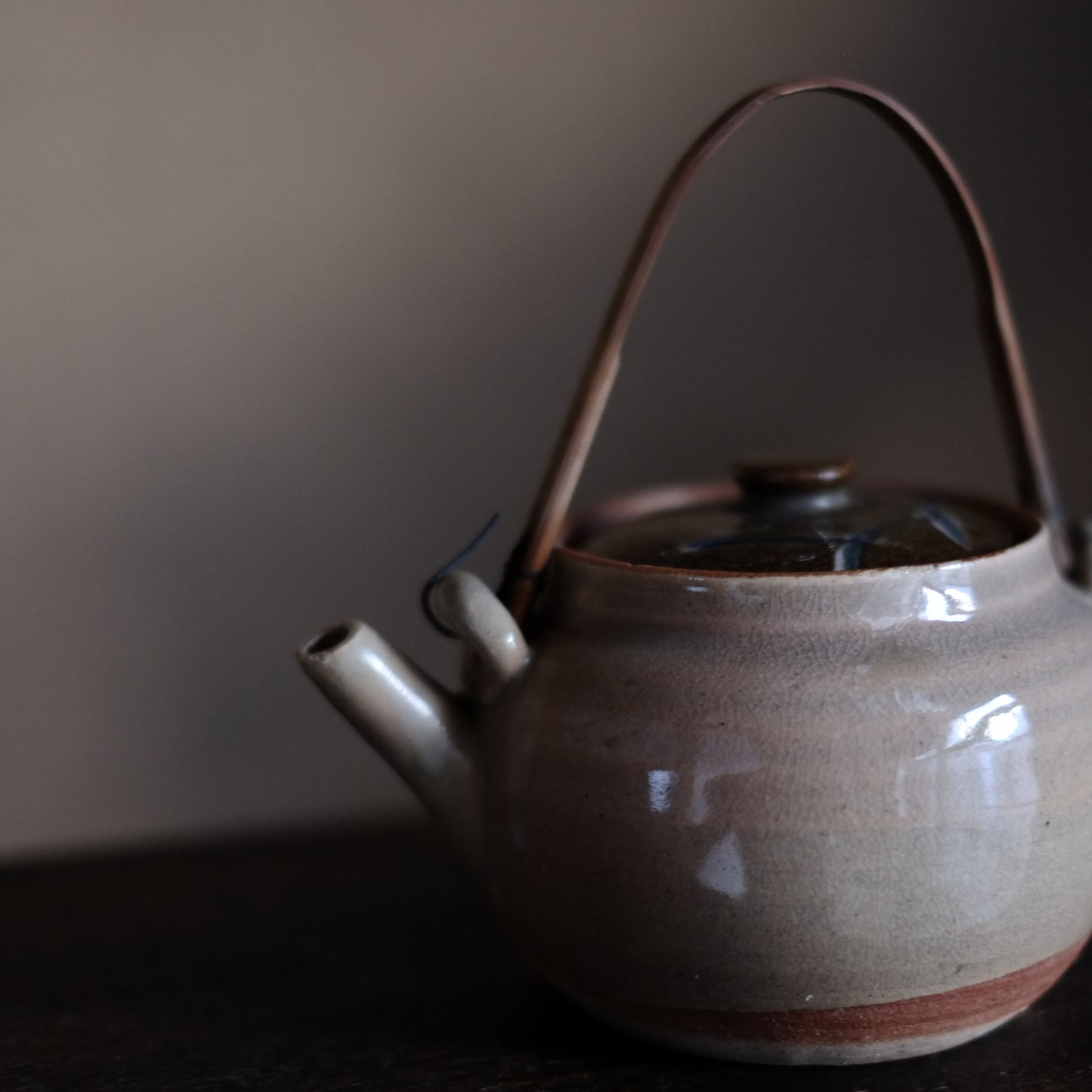 時代　灰釉土瓶　茶急須　（明治末-昭和初期)