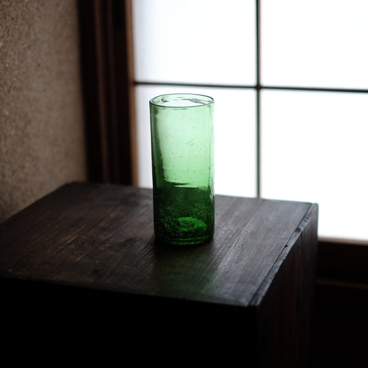 時代　緑氷裂　琉球吹きガラス・大グラス　(昭和期頃)