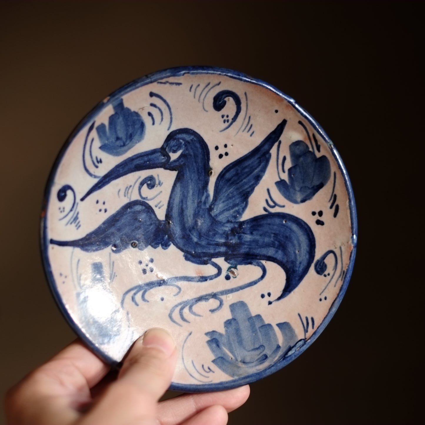 時代　スペイン　鳥文錫釉皿（20世紀初）