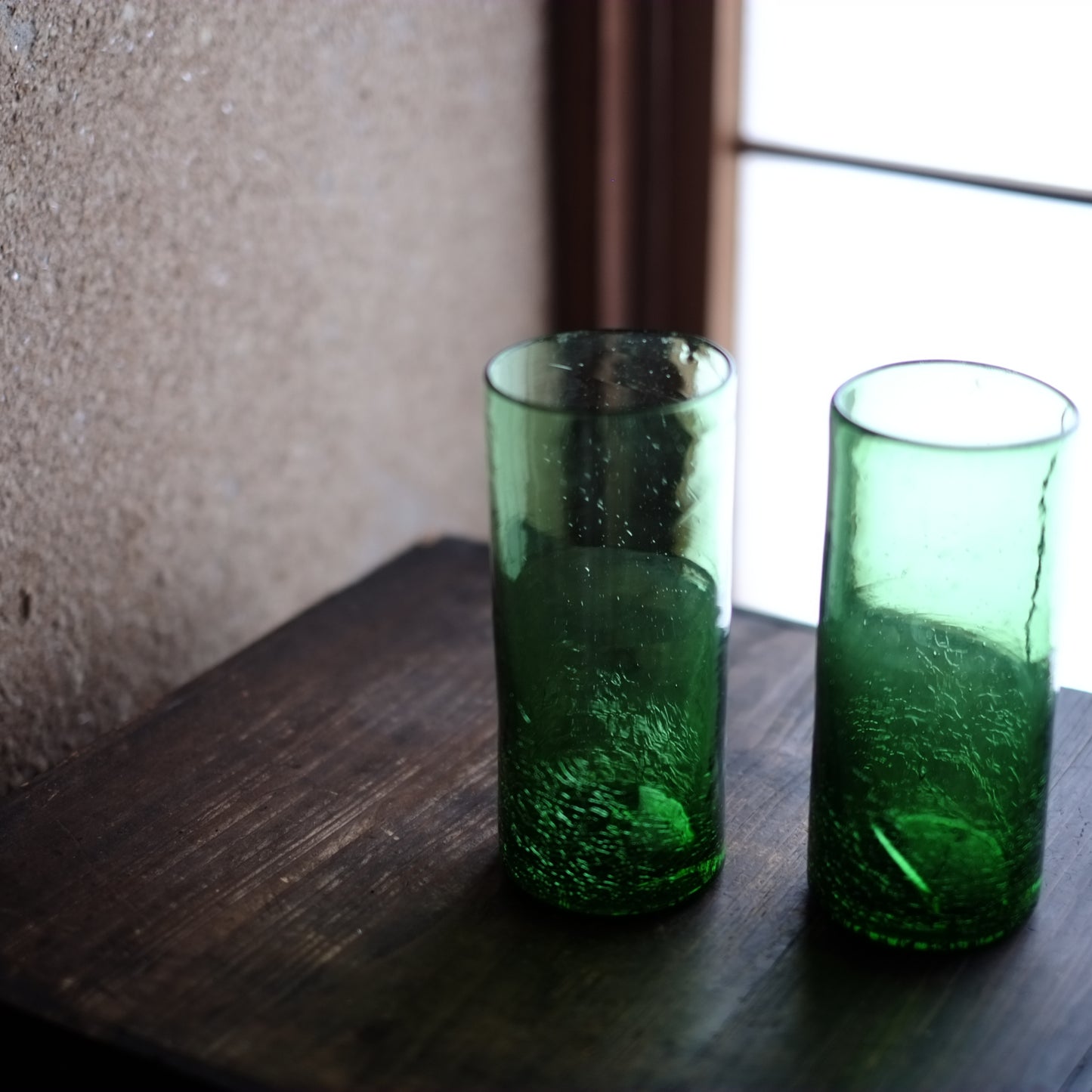 時代　緑氷裂　琉球吹きガラス・大グラス　(昭和期頃)