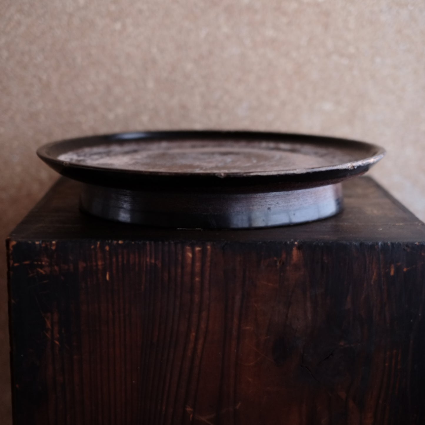 時代　侘布着漆塗高足形丸盆（江戸後期-明治時代19世紀）