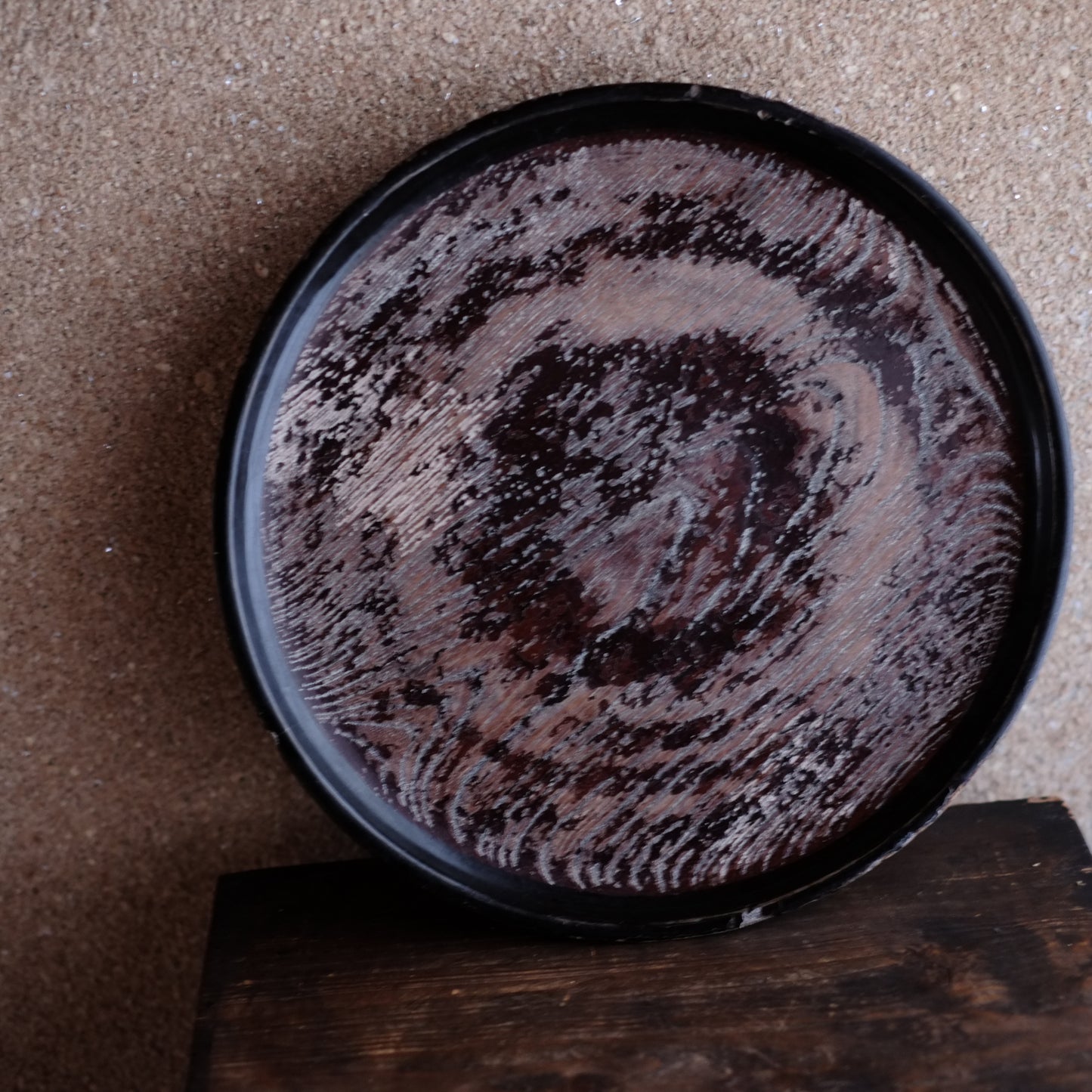 時代　侘布着漆塗高足形丸盆（江戸後期-明治時代19世紀）