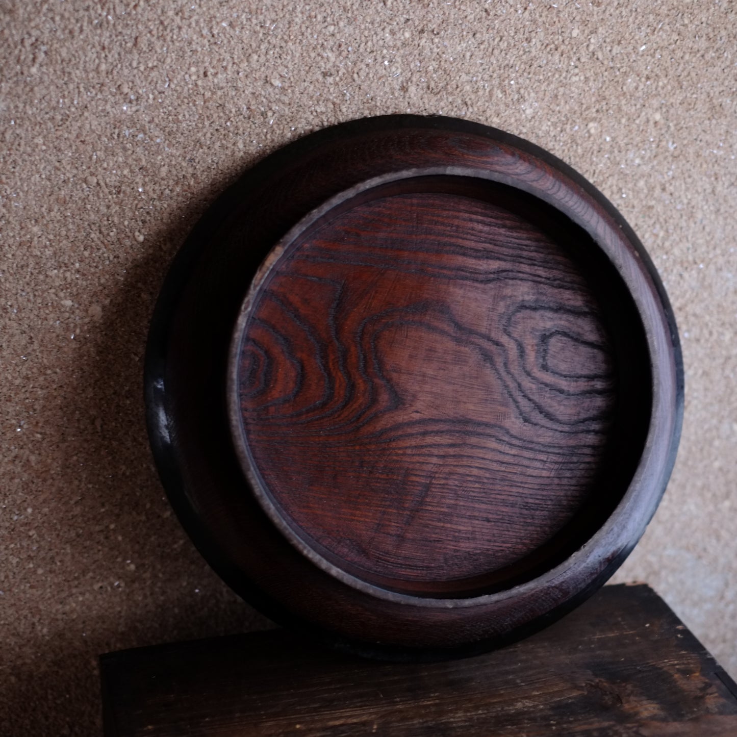 時代　侘布着漆塗高足形丸盆（江戸後期-明治時代19世紀）