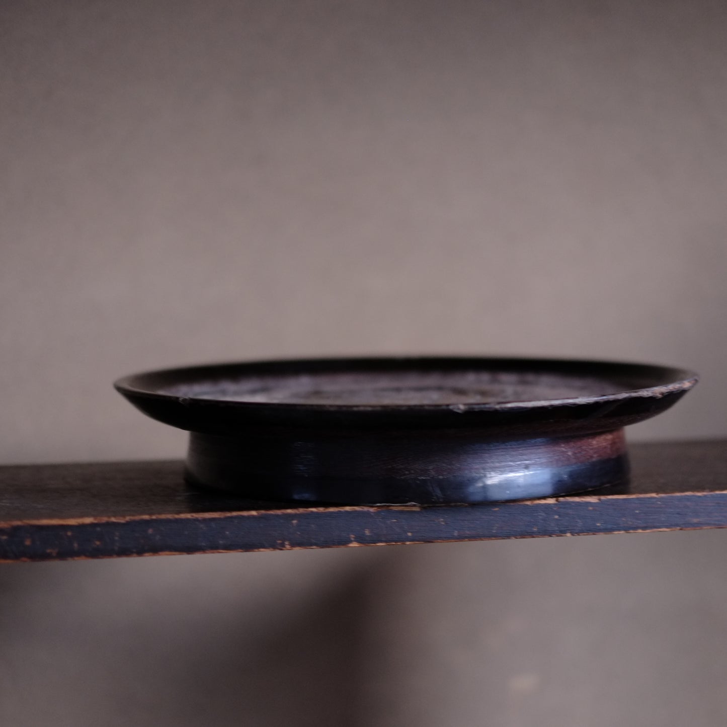 時代　侘布着漆塗高足形丸盆（江戸後期-明治時代19世紀）