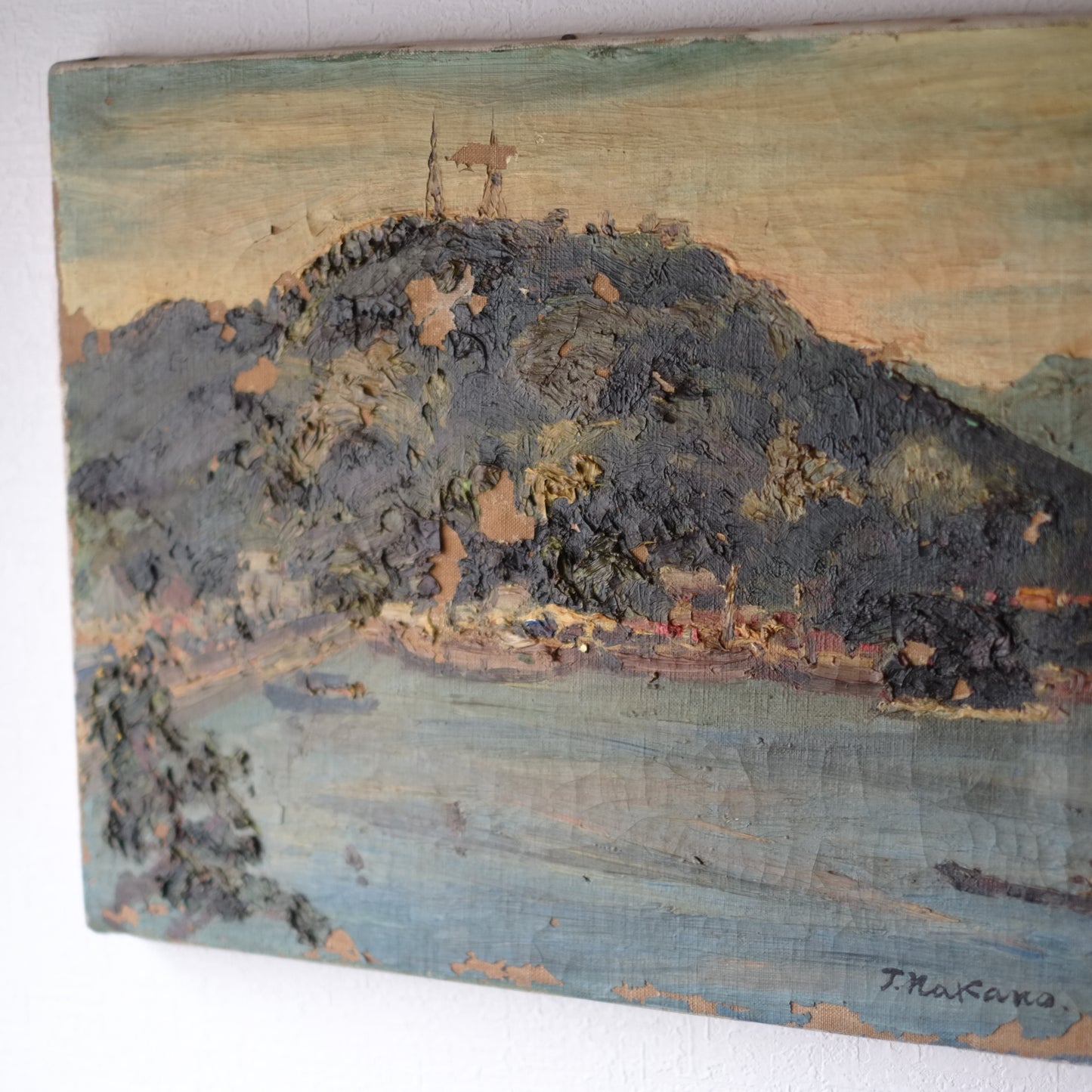 時代　キャンバス湖畔図絵画(時代不詳)