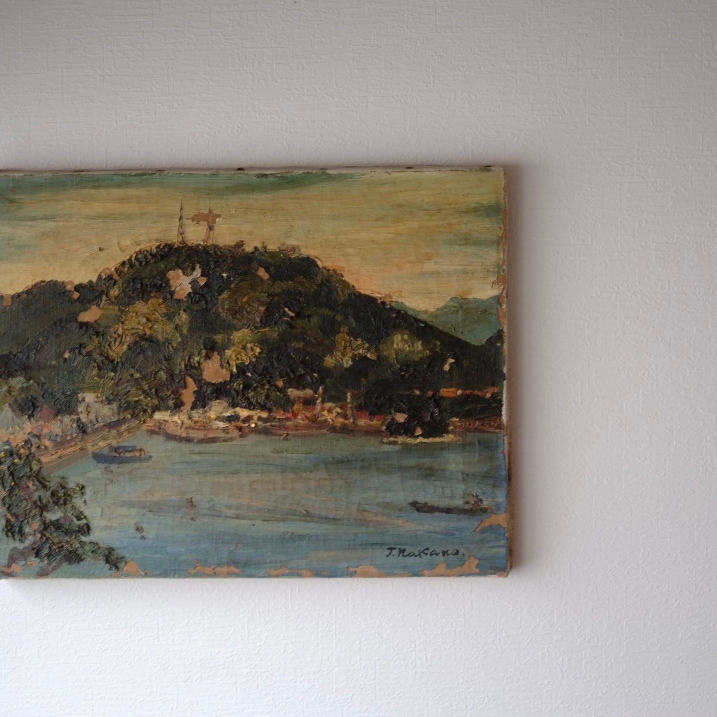 時代　キャンバス湖畔図絵画(時代不詳)