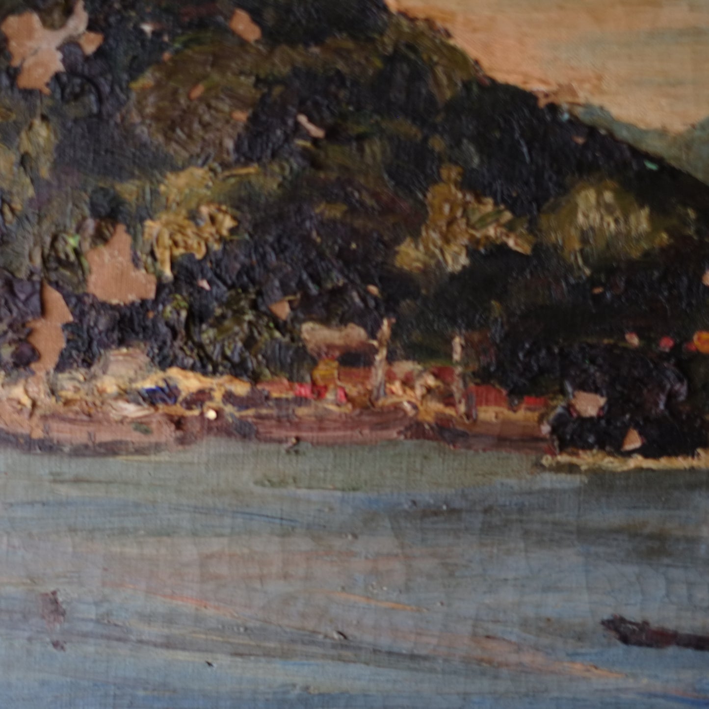 時代　キャンバス湖畔図絵画(時代不詳)