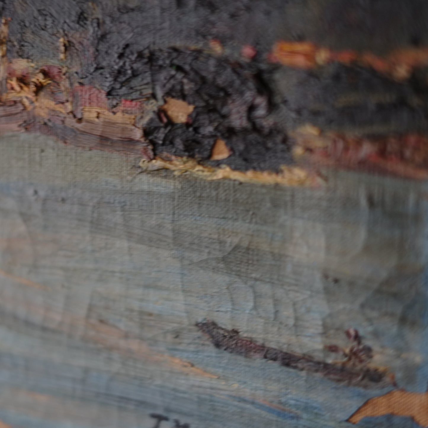 時代　キャンバス湖畔図絵画(時代不詳)