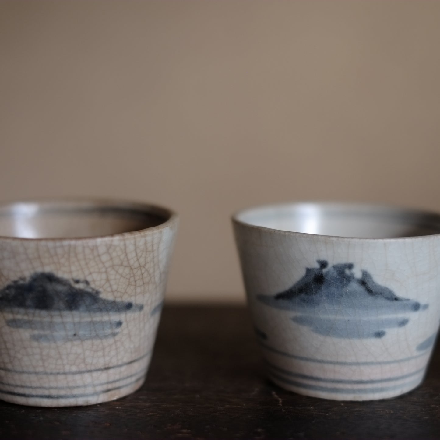 時代　陶胎染付　海浜風景図　蕎麦猪口　(江戸後期)
