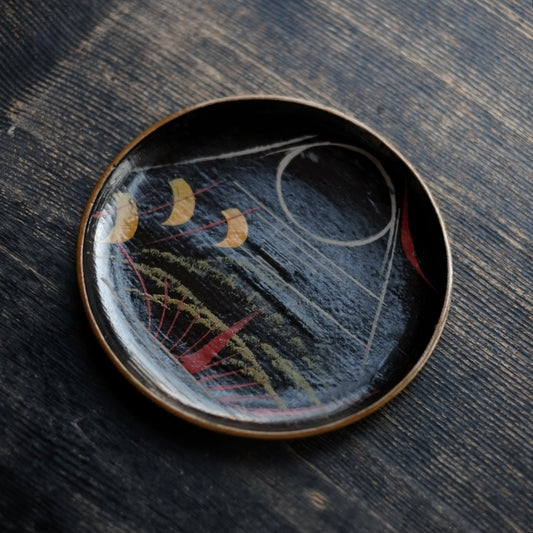 時代 浄法寺塗 色漆絵 平皿 (江戸時代)