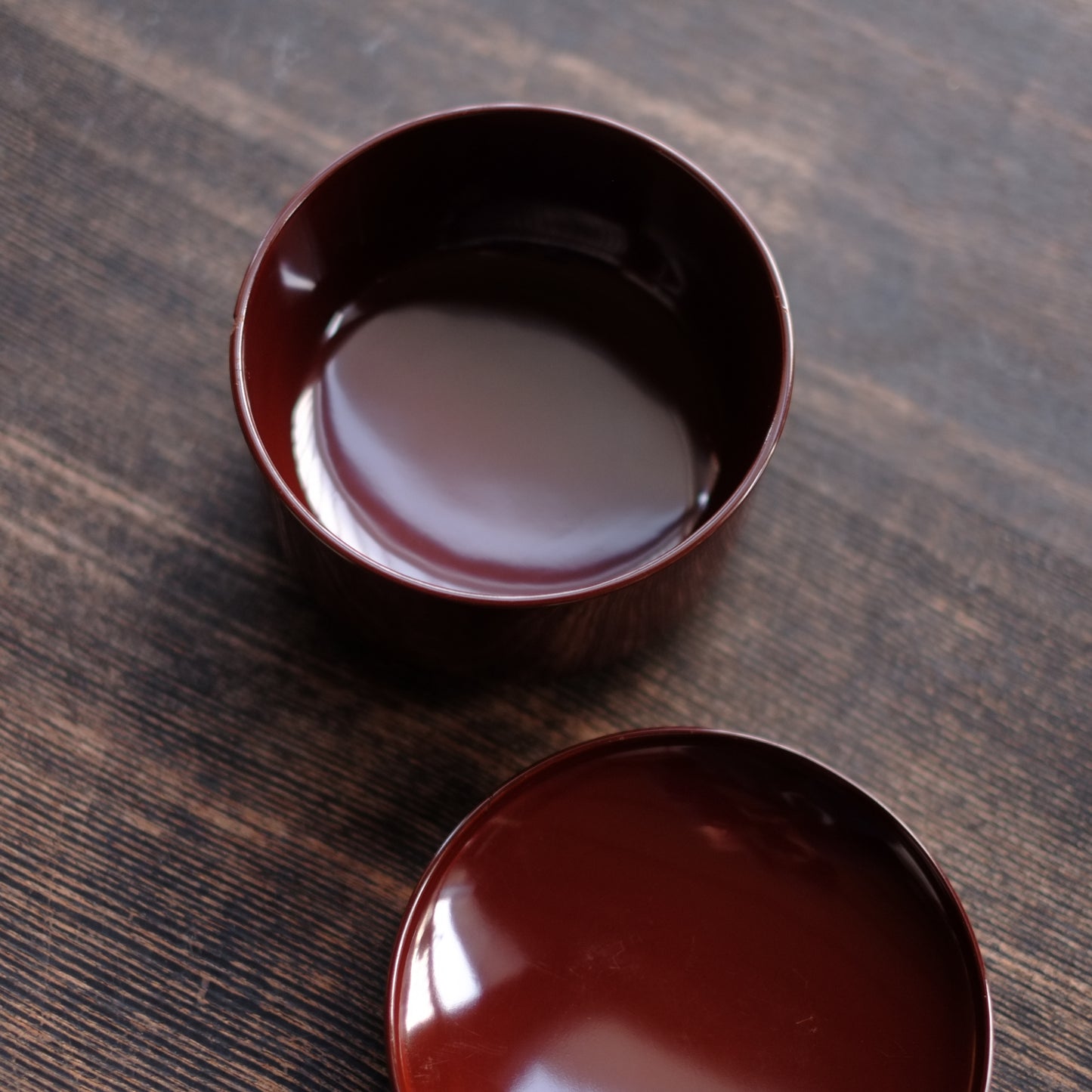 時代　利休形潤塗蓋付面桶椀・大　『飯椀』 (江戸-明治初期18-19世紀)