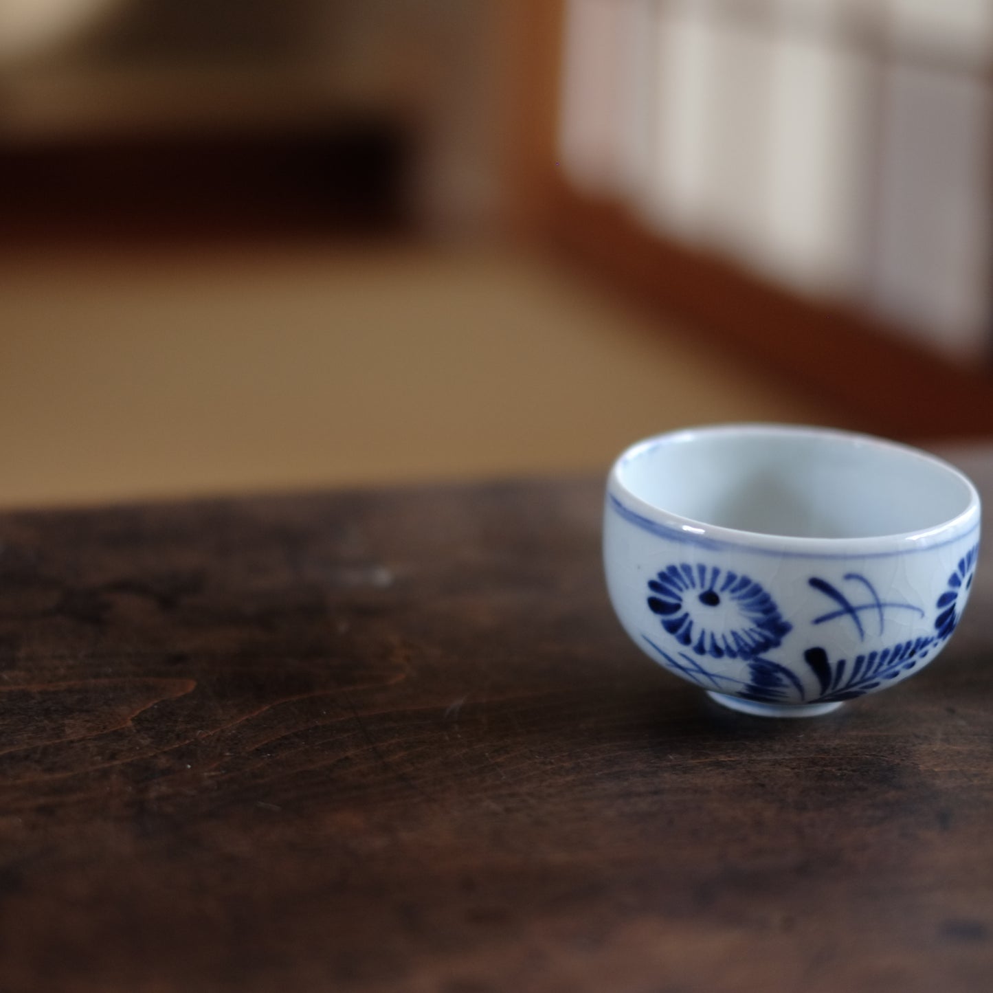 秋草 菊萩文染付　ころ茶碗　煎茶碗　（江戸後期-末期 19世紀）