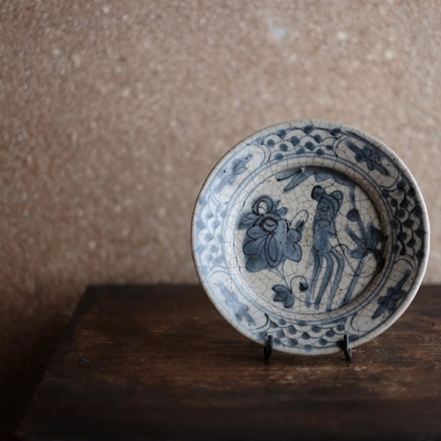 時代　青花　呉須手染付　鳳凰文平皿　明朝末期(17世紀)