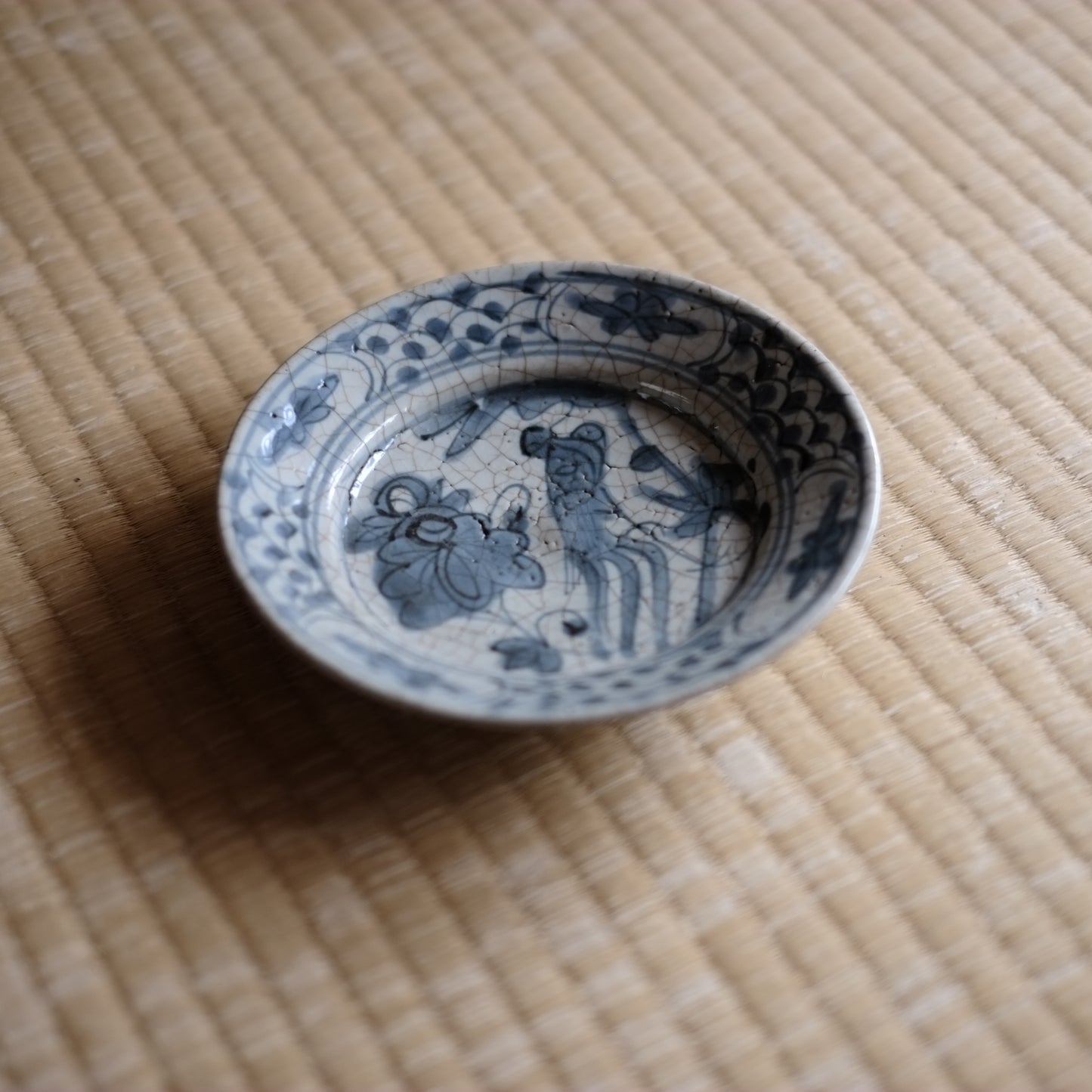 時代　青花　呉須手染付　鳳凰文平皿　明朝末期(17世紀)