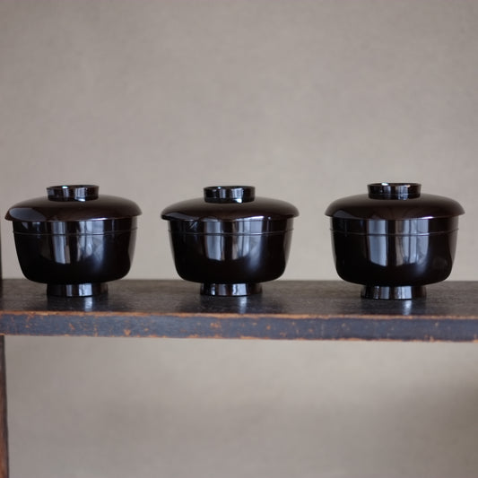 時代 真塗利休形 黒漆蓋付壺椀(江戸末-明治初期19世紀)