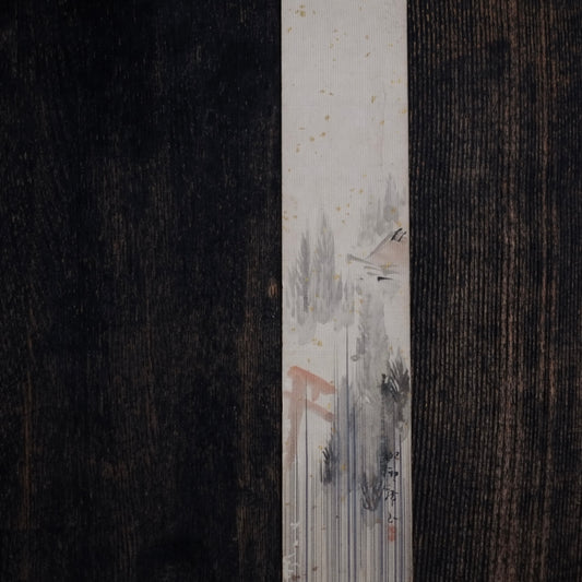 時代 金砂子 彩色雨中社頭図 短冊