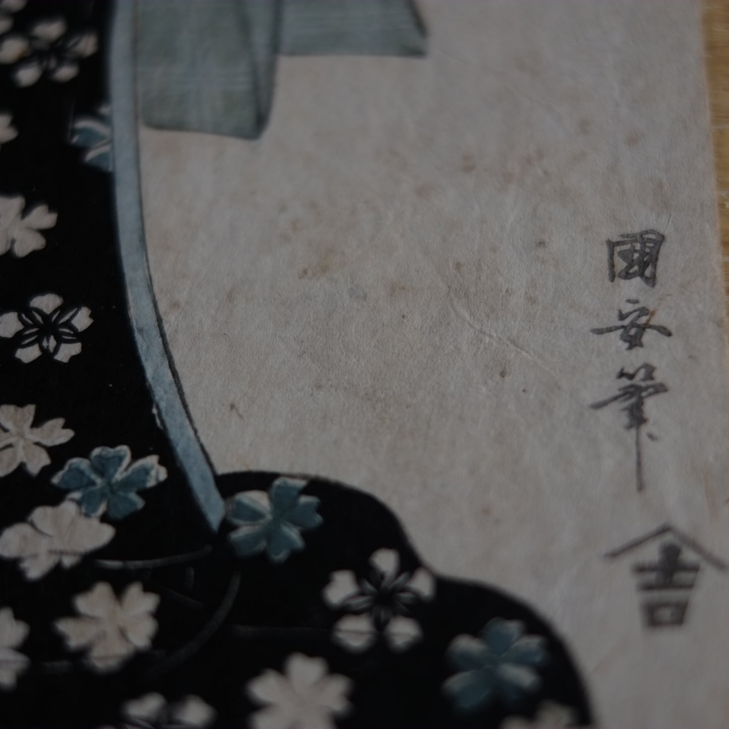 歌川国安　浮世絵　手刷木版画　額装　(江戸時代)