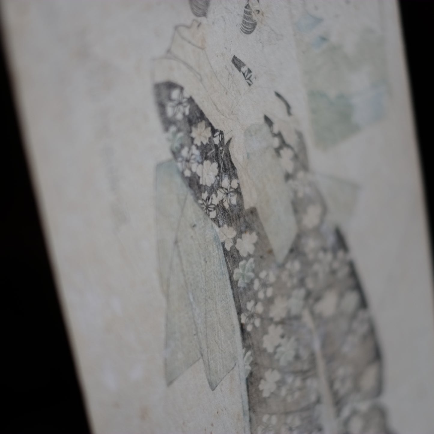 歌川国安　浮世絵　手刷木版画　額装　(江戸時代)