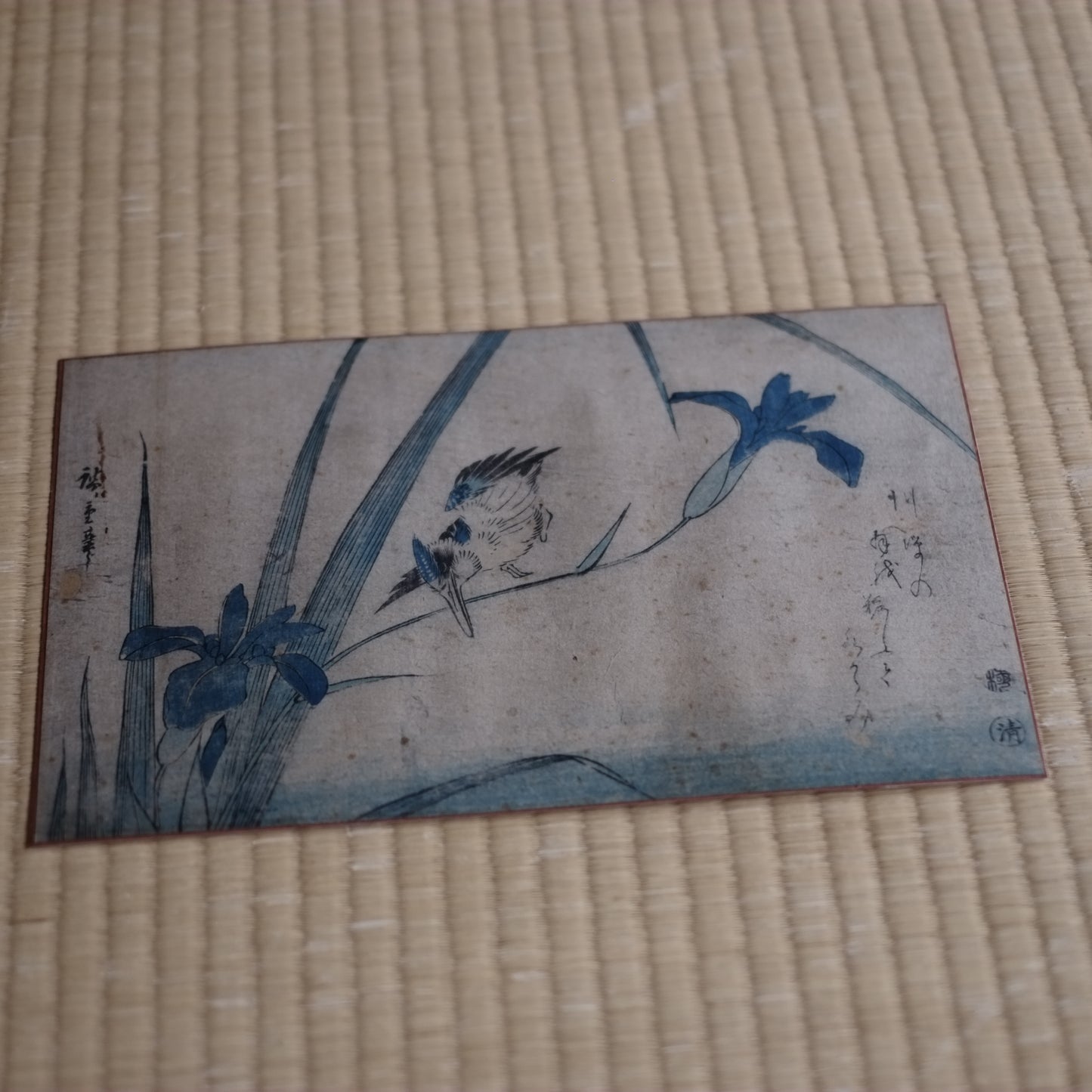 歌川広重　菖蒲に翡翠　浮世絵　手刷木版画　(江戸時代)