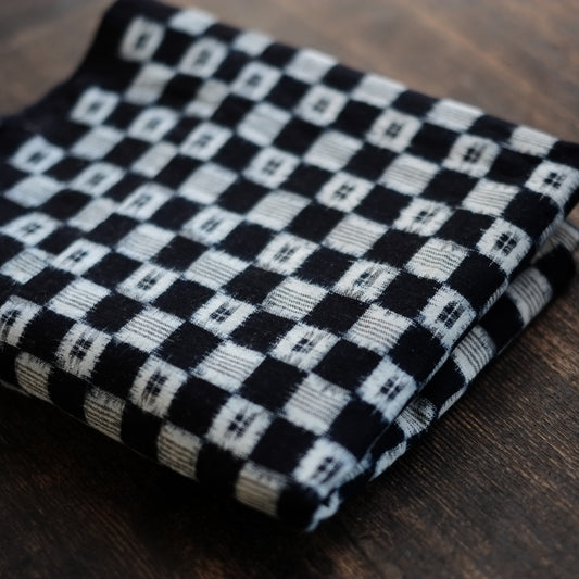 時代 藍染 市松文木綿絣古布 (明治末-昭和初期 1900-1930's)