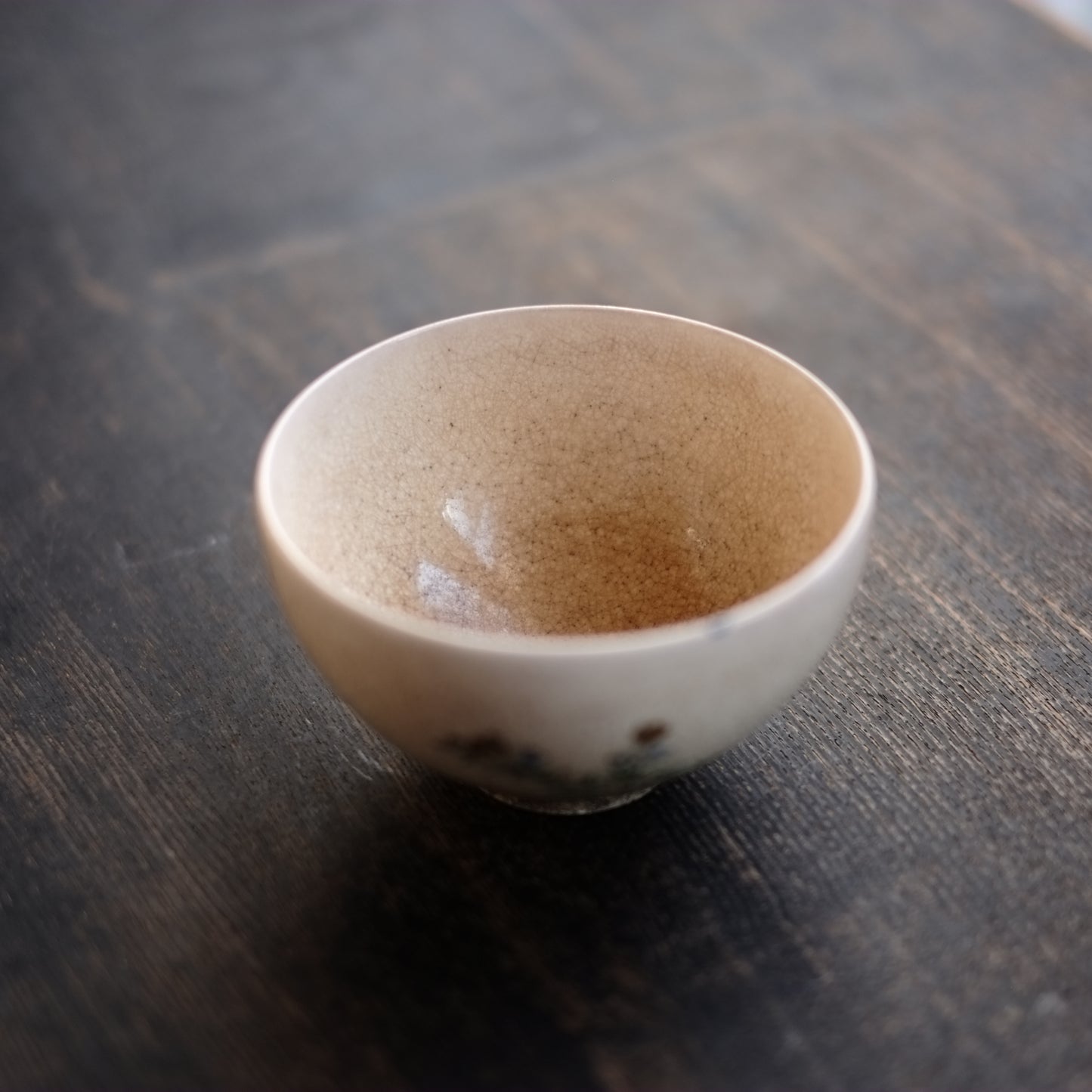 時代　灰釉色絵秋草文　茶碗　(江戸後期–明治時代)