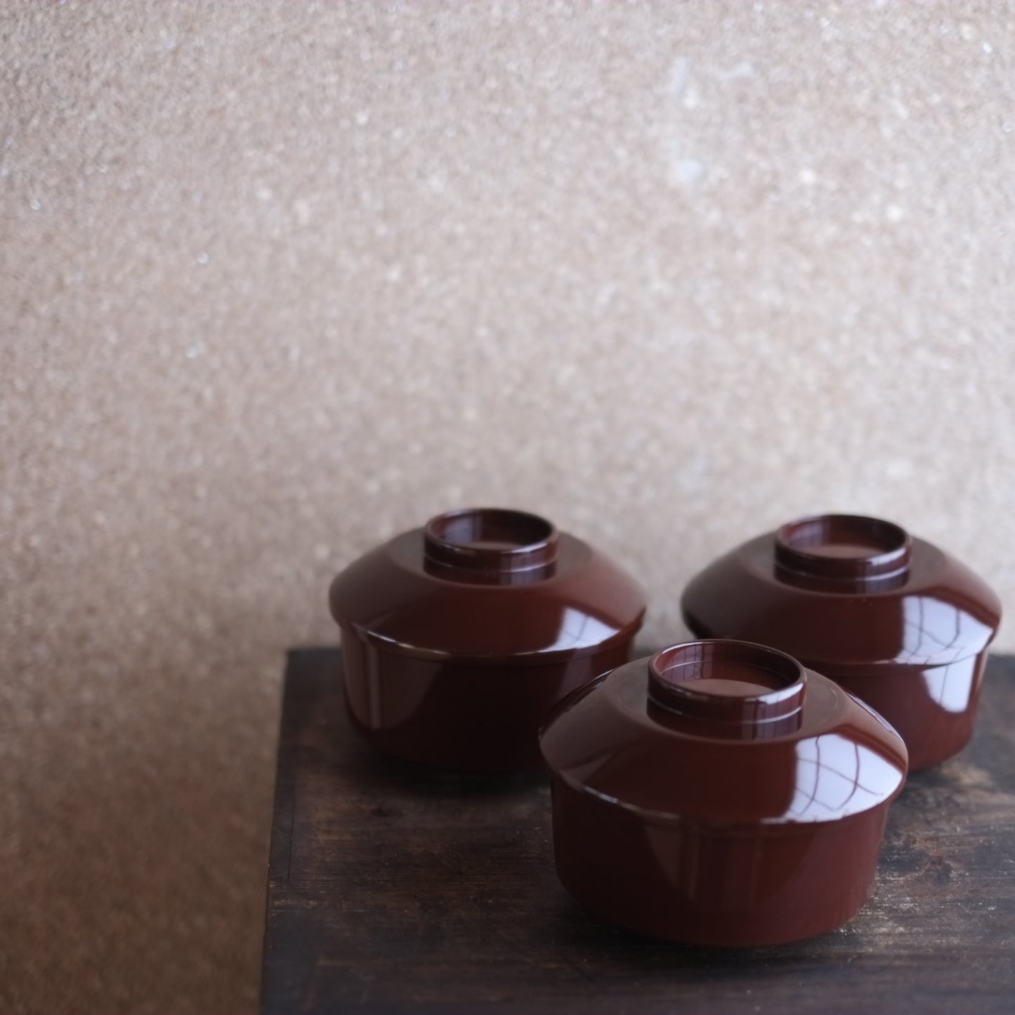 時代　利休形潤塗蓋付面桶椀　中　『汁椀』(江戸-明治初期18-19世紀)