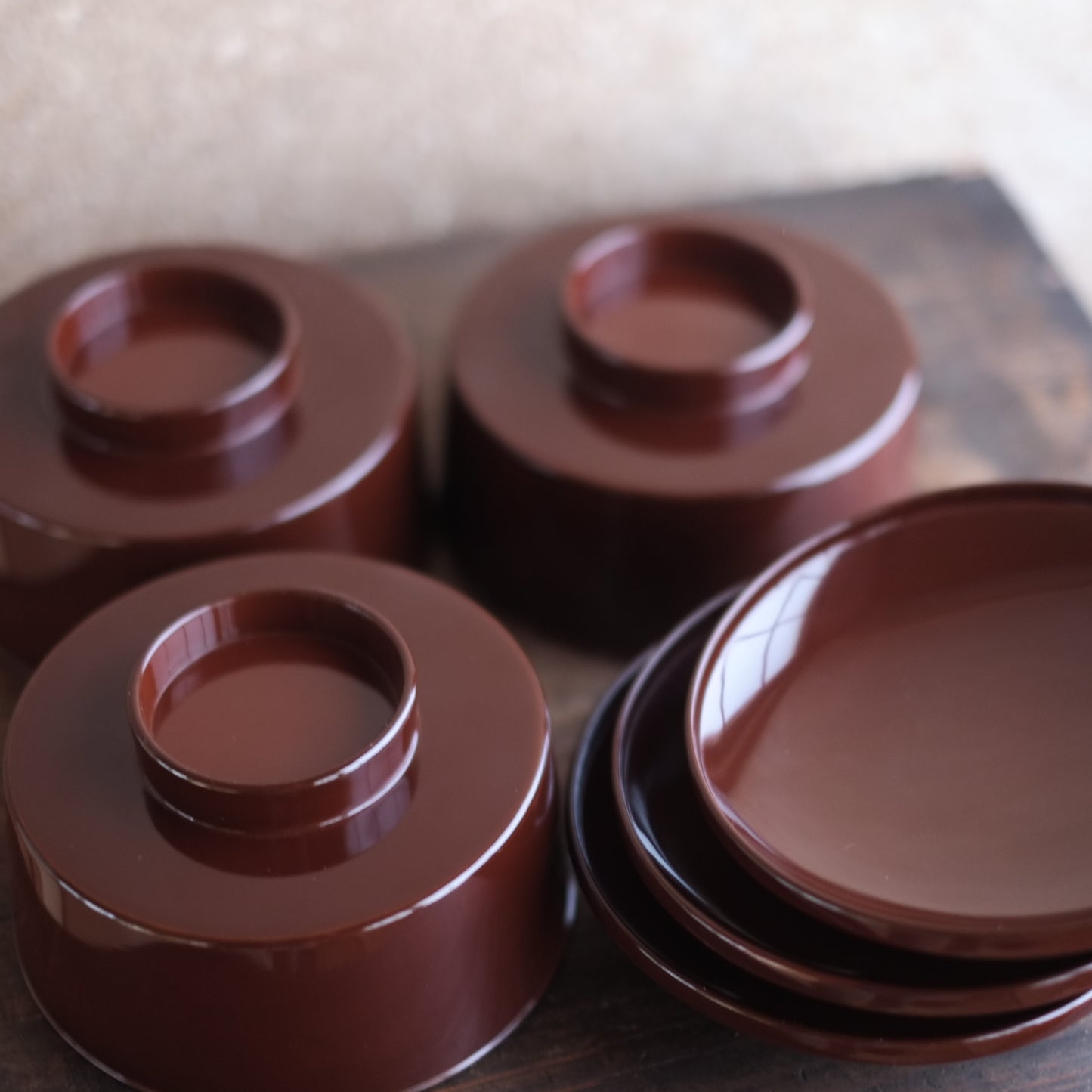 時代　利休形潤塗蓋付面桶椀　中　『汁椀』(江戸-明治初期18-19世紀)