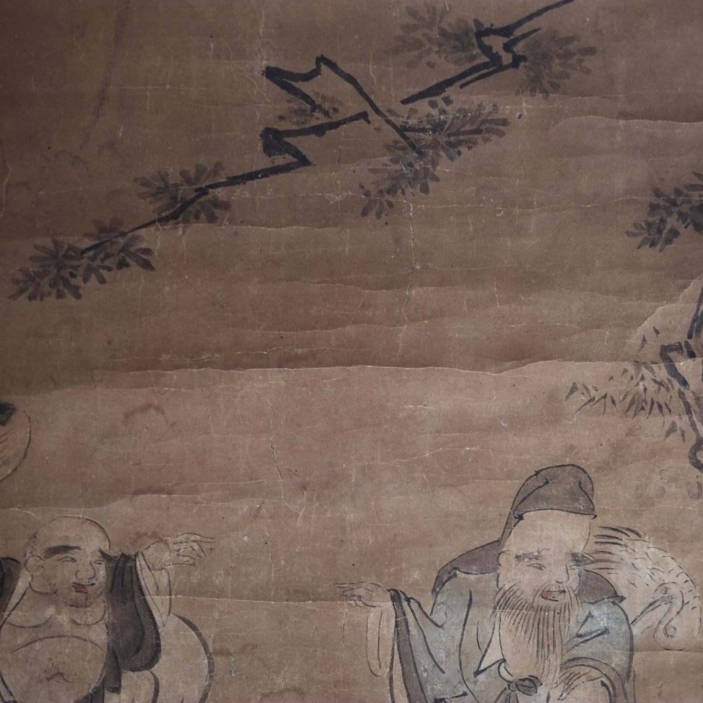 時代　紙本肉筆彩色　七福神図　掛軸 (江戸後期-明治時代)