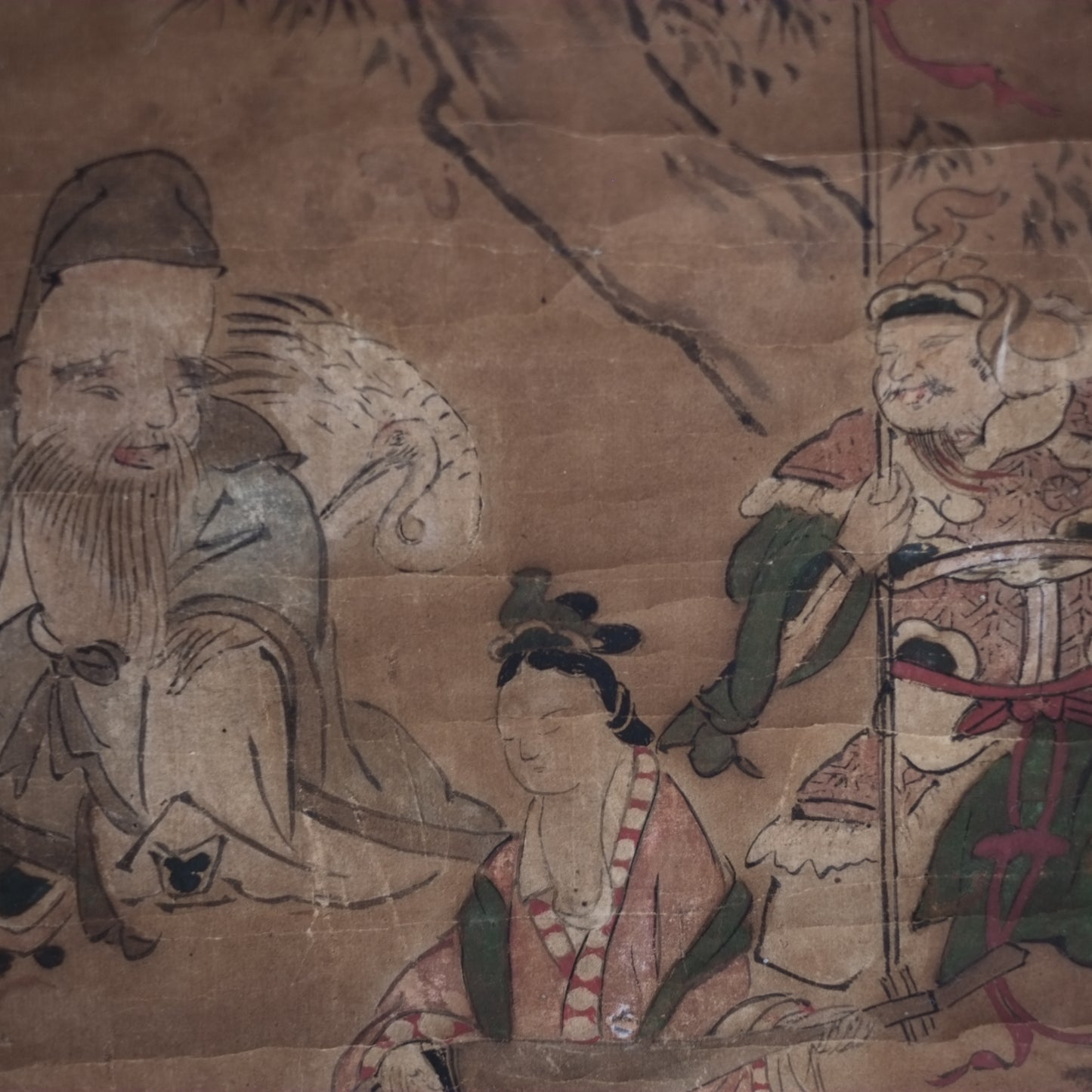 時代　紙本肉筆彩色　七福神図　掛軸 (江戸後期-明治時代)