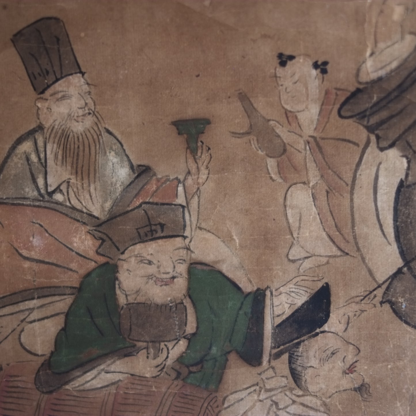 時代　紙本肉筆彩色　七福神図　掛軸 (江戸後期-明治時代)