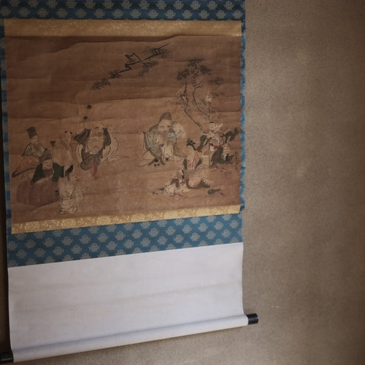 時代　紙本肉筆彩色　七福神図　掛軸 (江戸後期-明治時代)