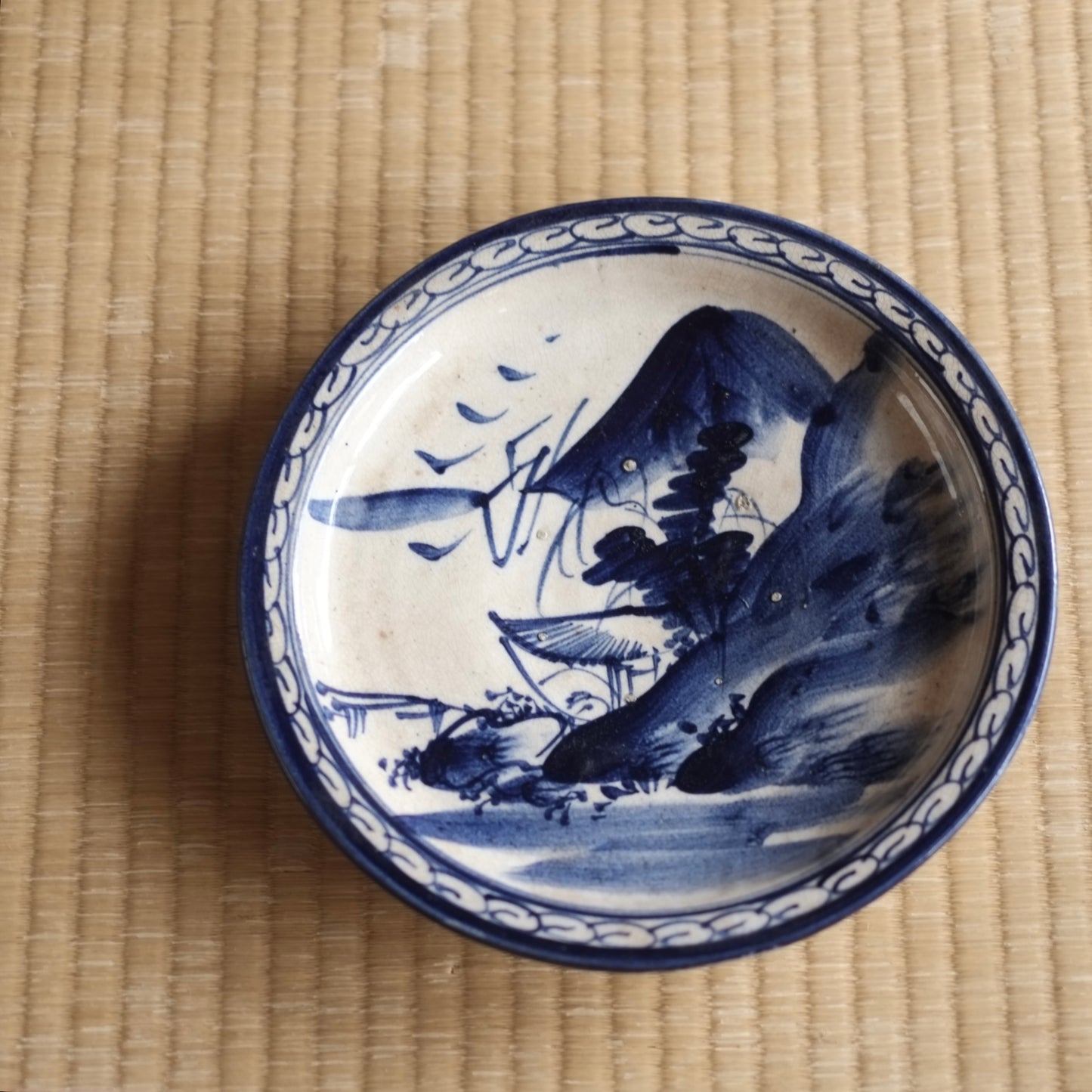 時代　染付山水図　八寸皿 （明治時代）