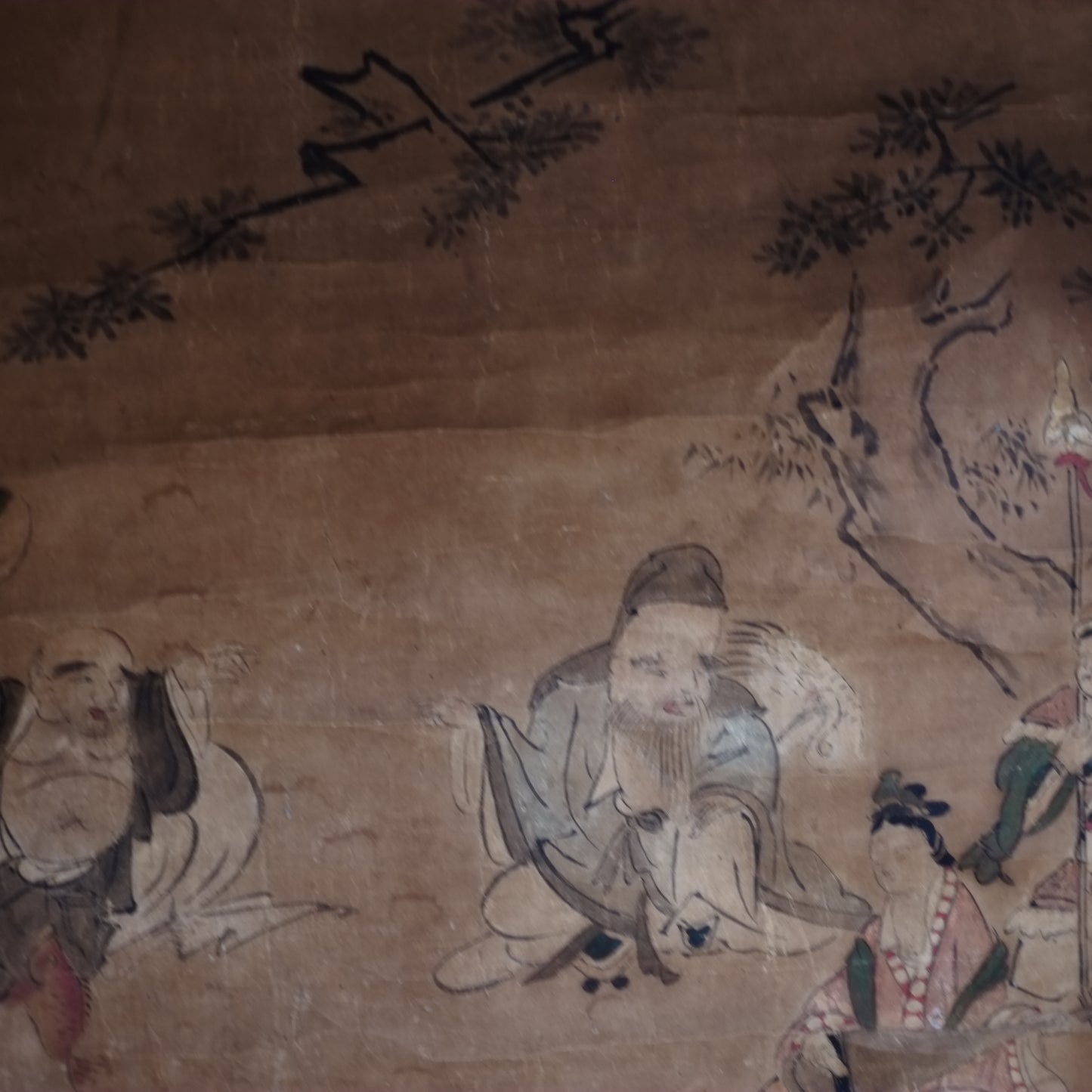 時代　紙本肉筆彩色　七福神図　掛軸 (江戸後期-明治時代)