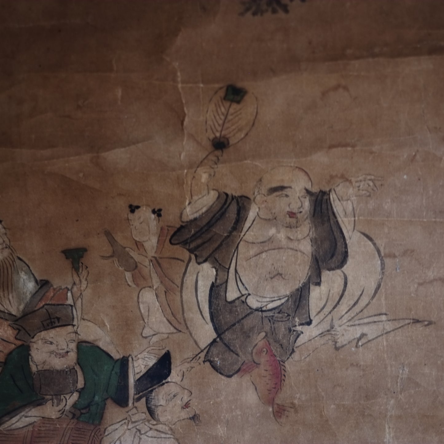 時代　紙本肉筆彩色　七福神図　掛軸 (江戸後期-明治時代)