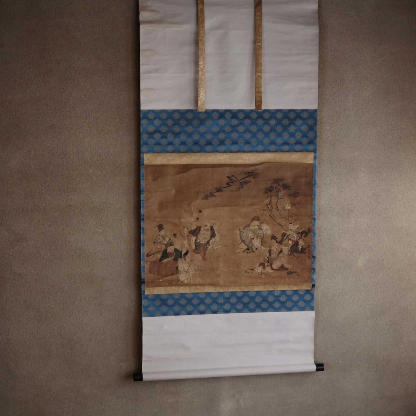 時代　紙本肉筆彩色　七福神図　掛軸 (江戸後期-明治時代)