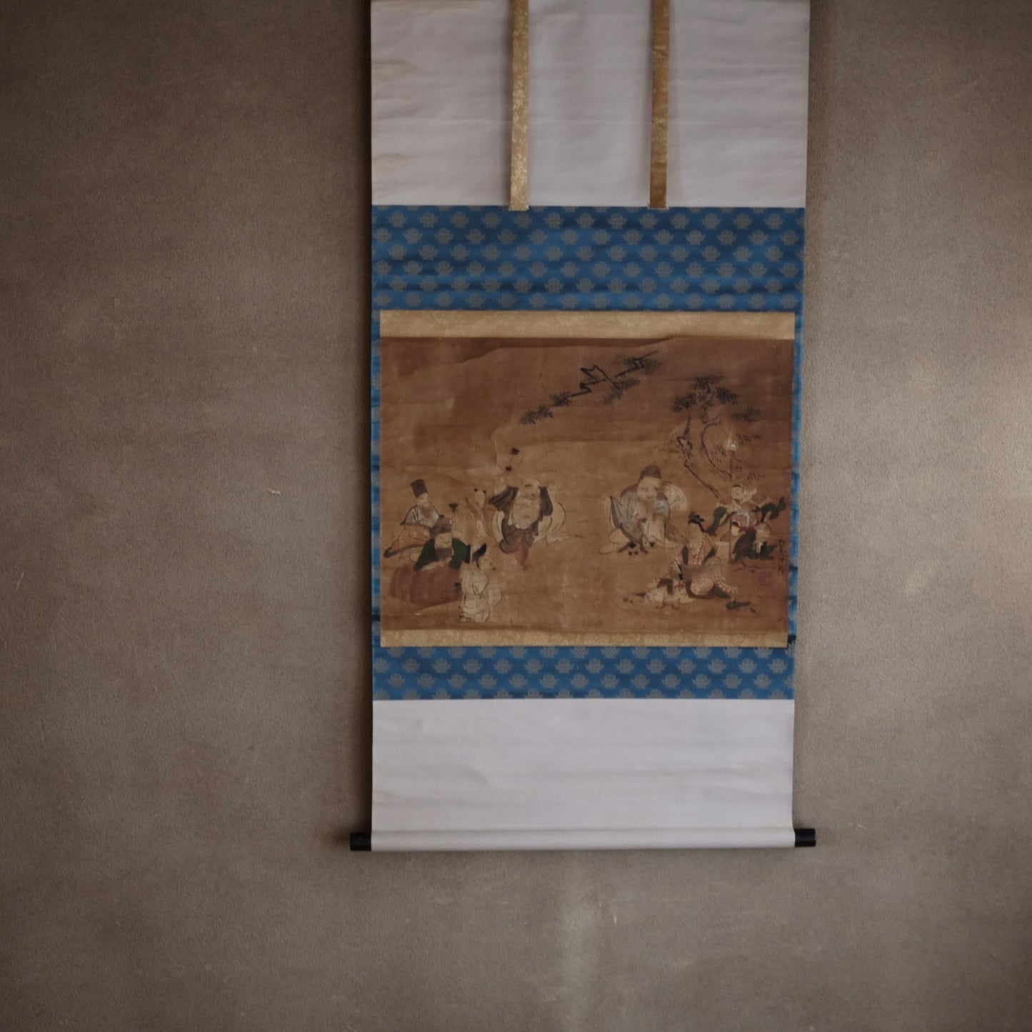 時代　紙本肉筆彩色　七福神図　掛軸 (江戸後期-明治時代)